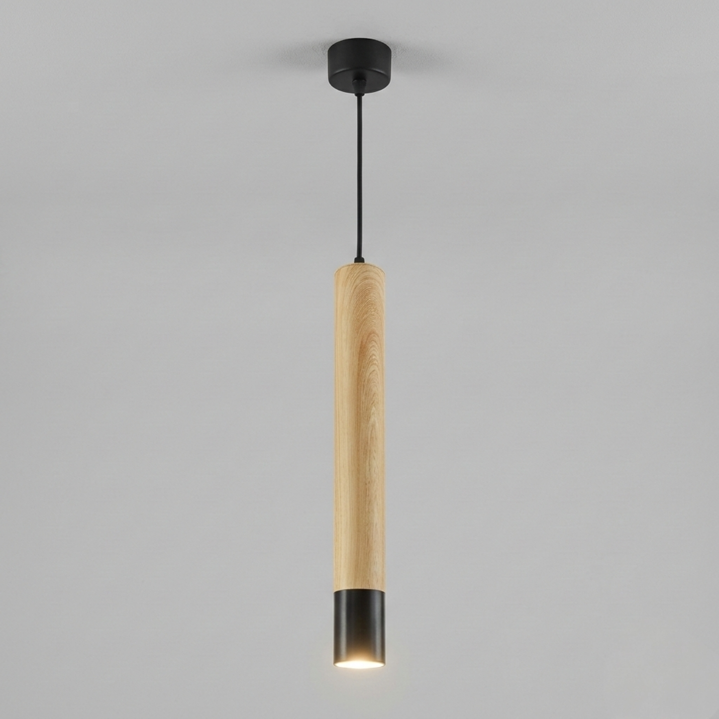 Modern Wood & Black Pendant Spot Light MR16 Hanging Cylinder Light