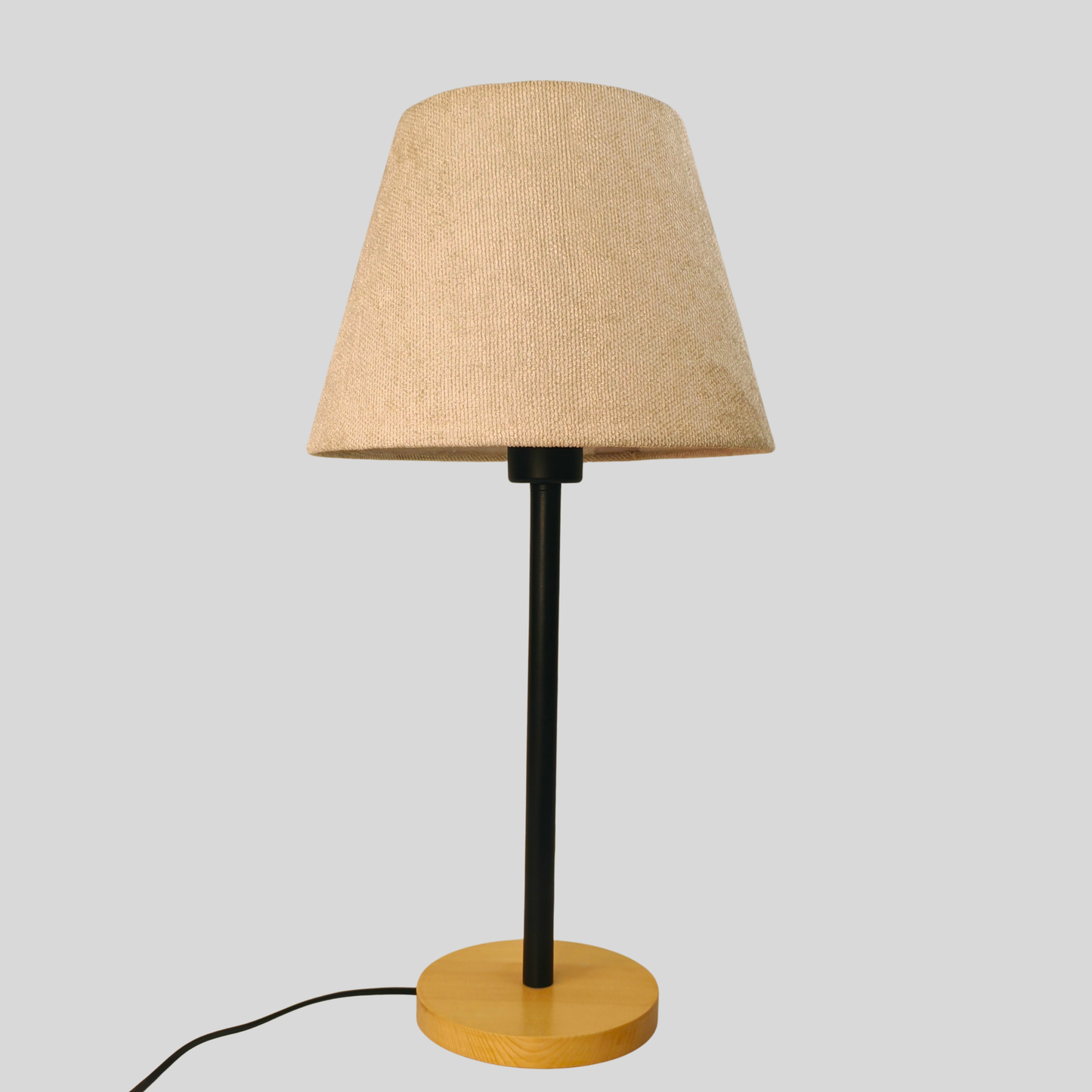 Modern Table Lamp with Wooden Base and Beige Shade – Elegant Bedside & Desk Lighting E27