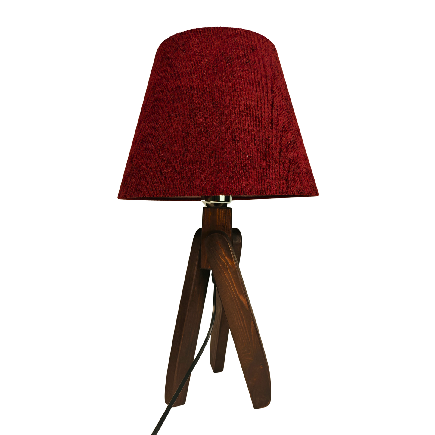 Modern Wooden Table Lamp with Burgundy Shade – Warm Bedside & Desk Lighting E27