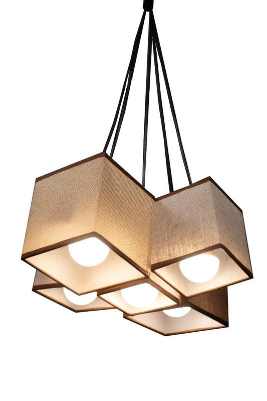 Modern Pendant Light 5 Heads with Beige Shades E27 – Elegant Chandelier