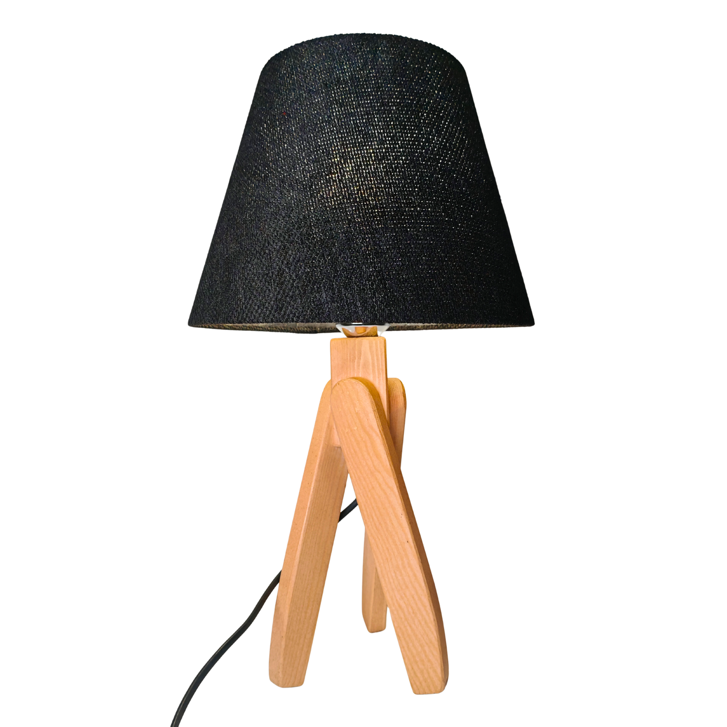 Modern Wooden Table Lamp with Black Shade – Stylish Bedside & Desk Lighting E27