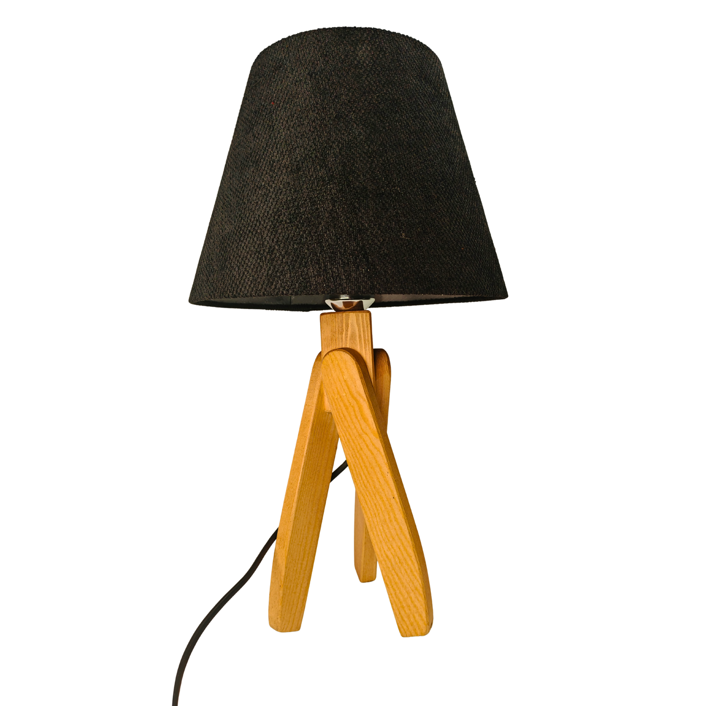 Modern Wooden Table Lamp with Black Shade – Stylish Bedside & Desk Lighting E27