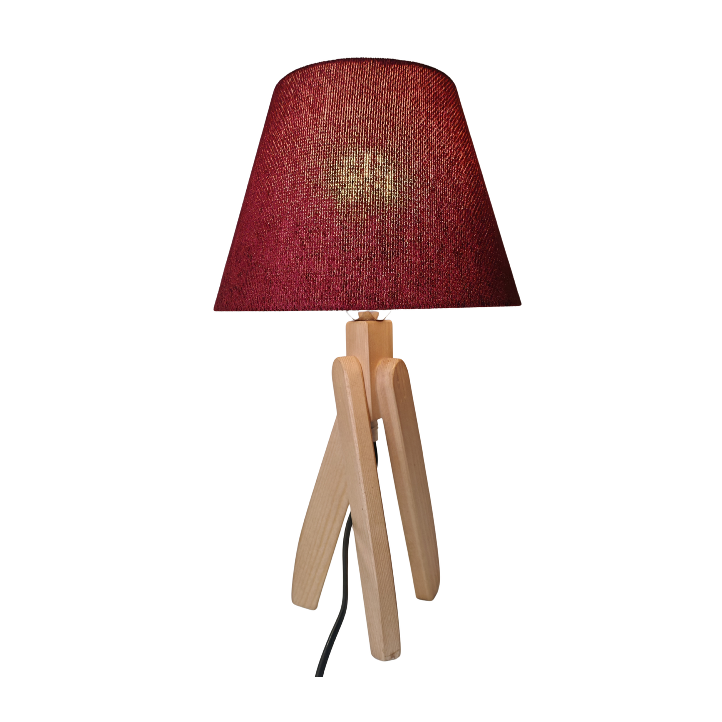 Modern Wooden Table Lamp with Burgundy Shade – Warm Bedside & Desk Lighting E27