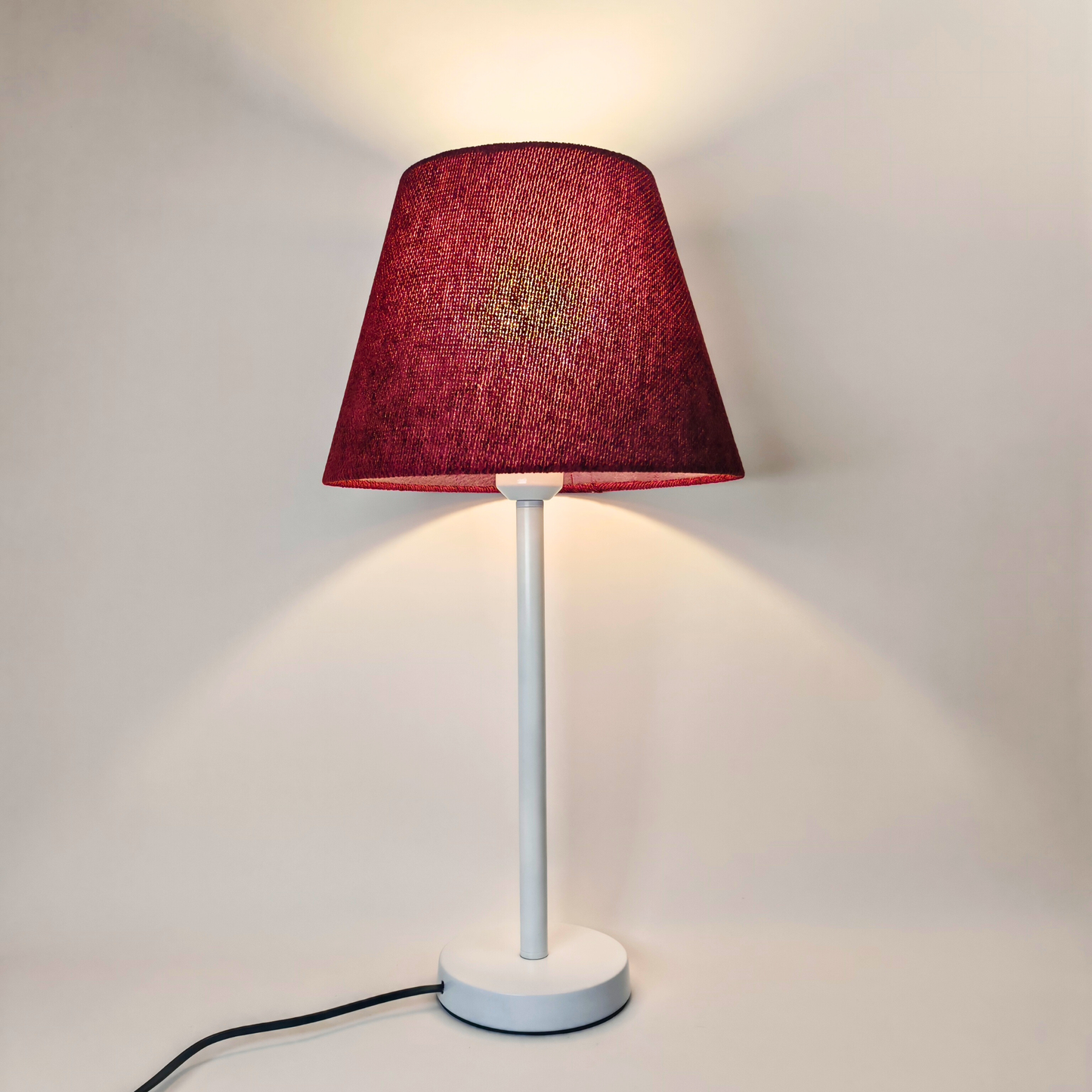 Modern White Table Lamp with Burgundy Shade & Adjustable Spotlight – Flexible Bedside & Desk Lighting E27