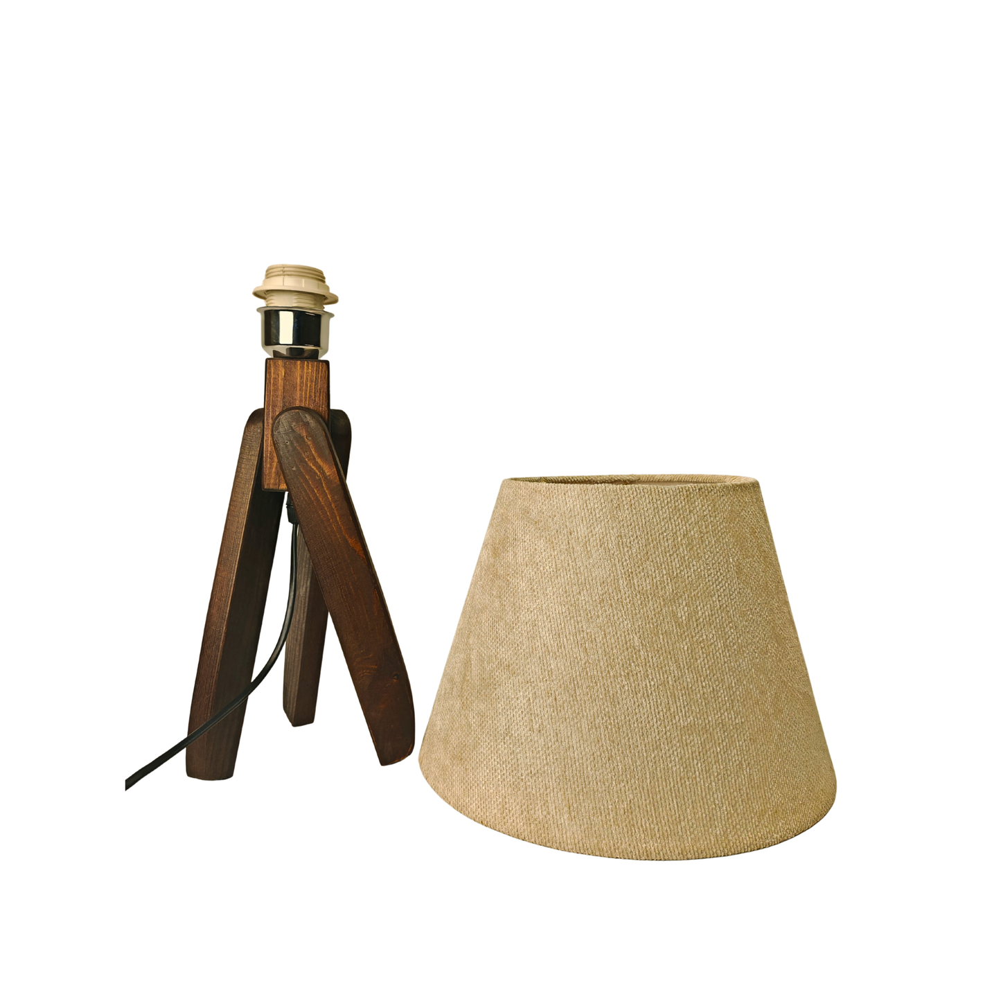 Modern Wooden Table Lamp with Black Shade – Stylish Bedside & Desk Lighting E27