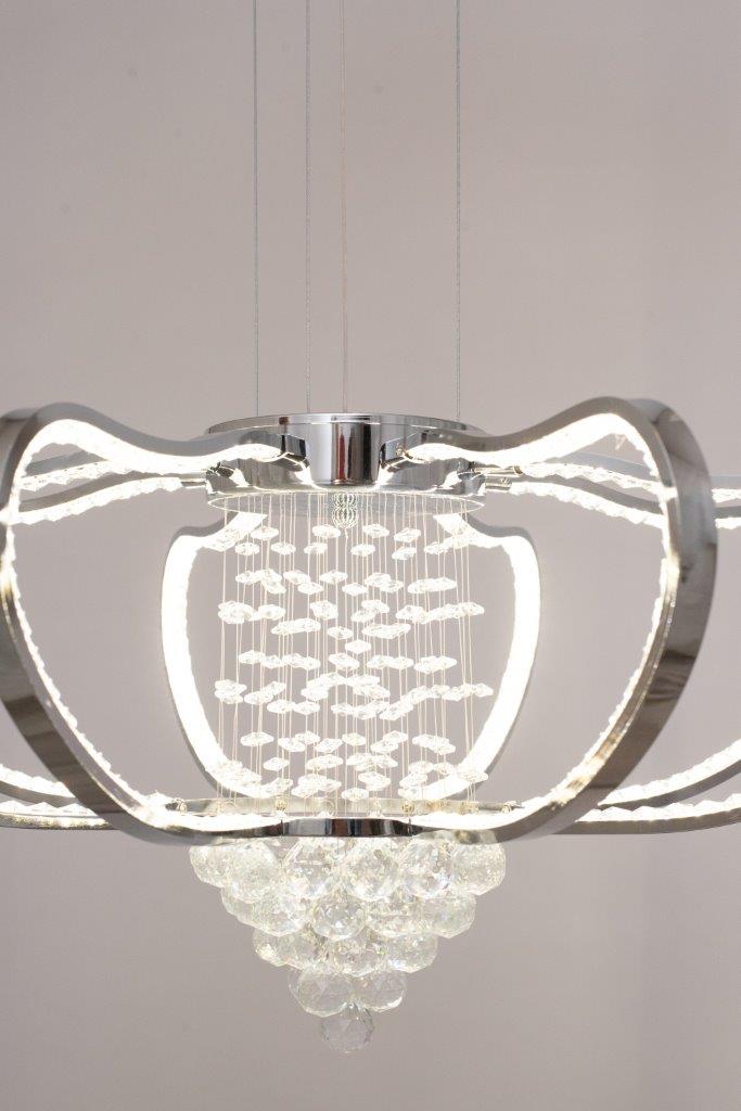 Modern Silver LED Chandelier Warm Light Metal Ceiling Mounted Pendant