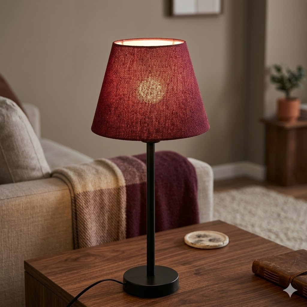 Modern Black Table Lamp with Burgundy Shade – Elegant Bedside & Desk Lighting E27