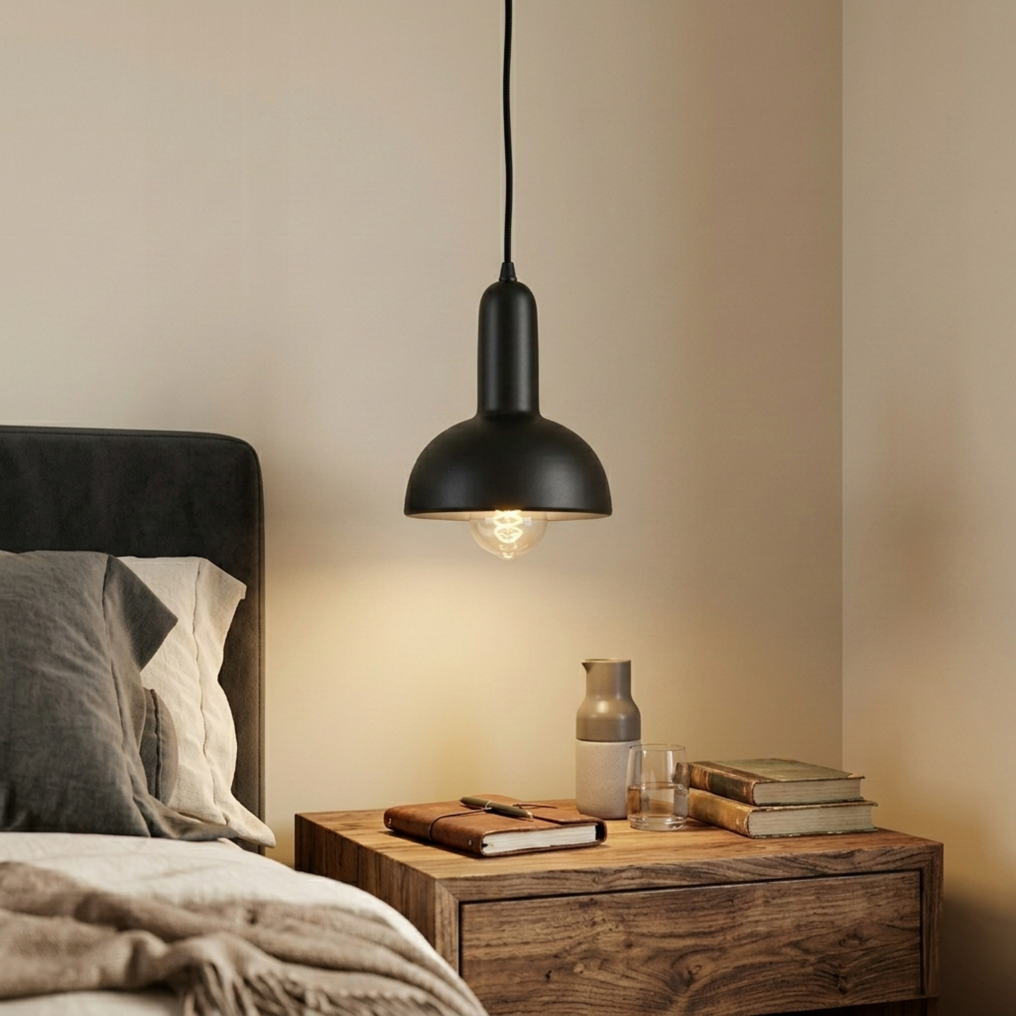 Modern Black Pendant Ceiling Light Single Head E27 Metal Hanging Lamp