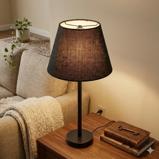 Modern Black Table Lamp with Coffee Shade – Stylish Bedside & Desk Lighting E27
