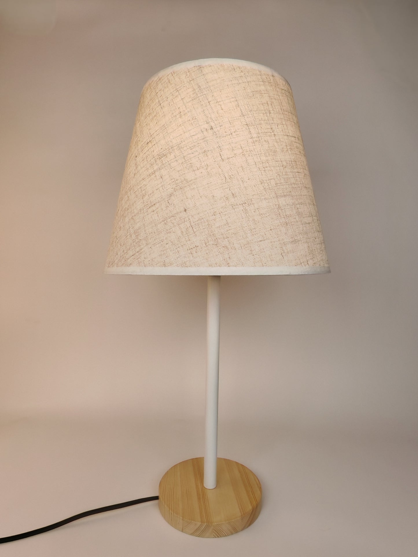 Modern White Table Lamp E27 Metal with Wooden Base Bedside Decorative Lamp