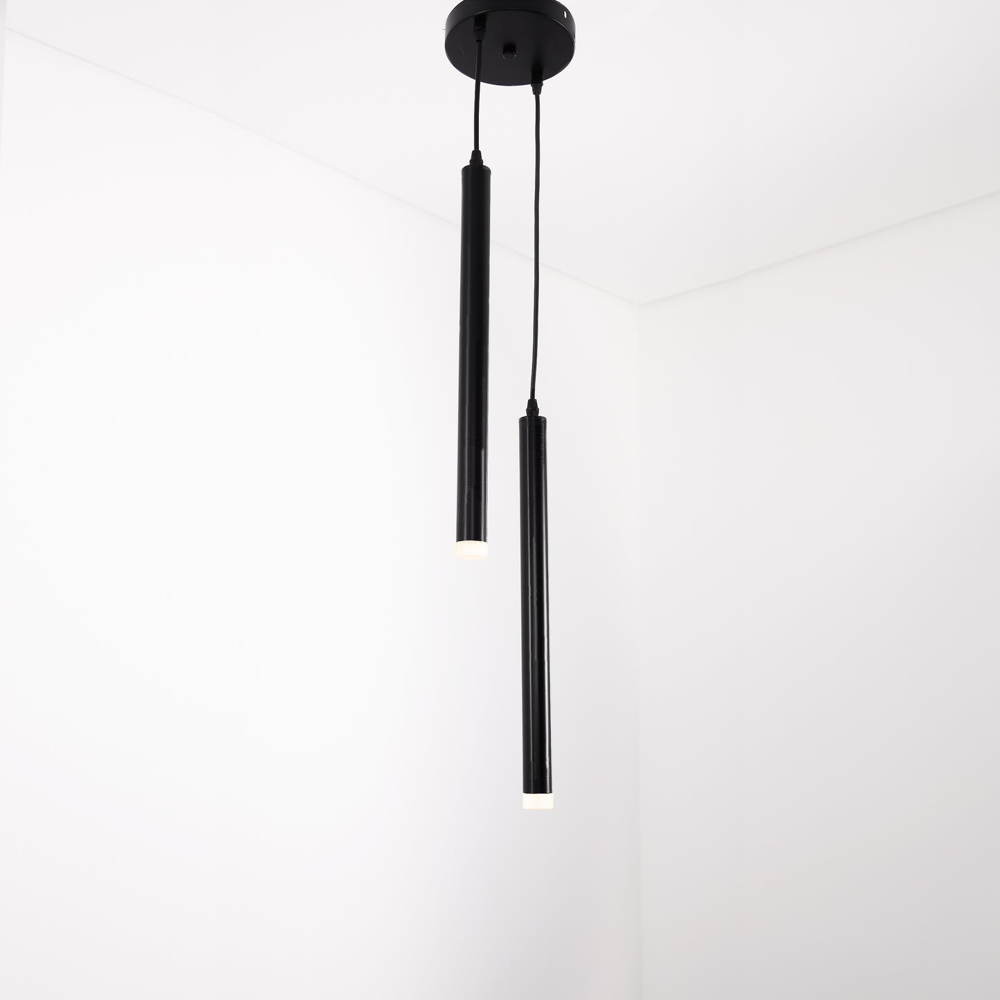 Modern Black LED Pendant Light 2 Heads Metal Ceiling Hanging Chandelier