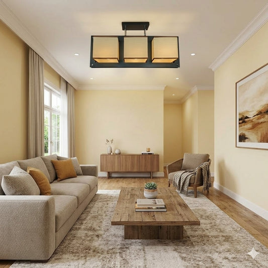 Semi Modern Ceiling Light 3 Heads Coffee Brown E27 Metal Ceiling Lamp