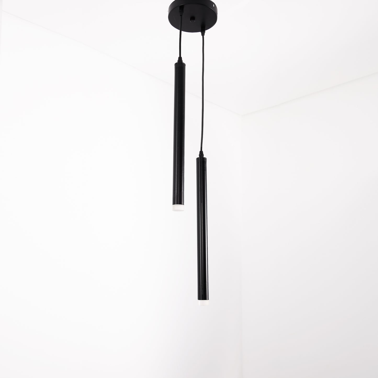 Modern Black LED Pendant Light 2 Heads Metal Ceiling Hanging Chandelier