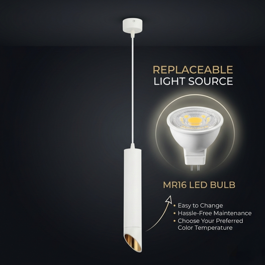 Modern White Pendant Spot Light MR16 Hanging Cylinder Light