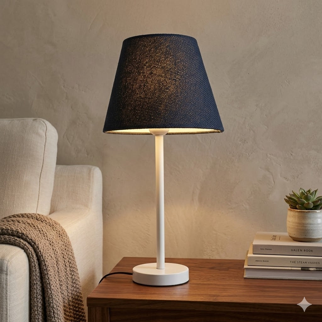 Modern White Table Lamp with Black Shade – Elegant Bedside & Desk Lighting E27
