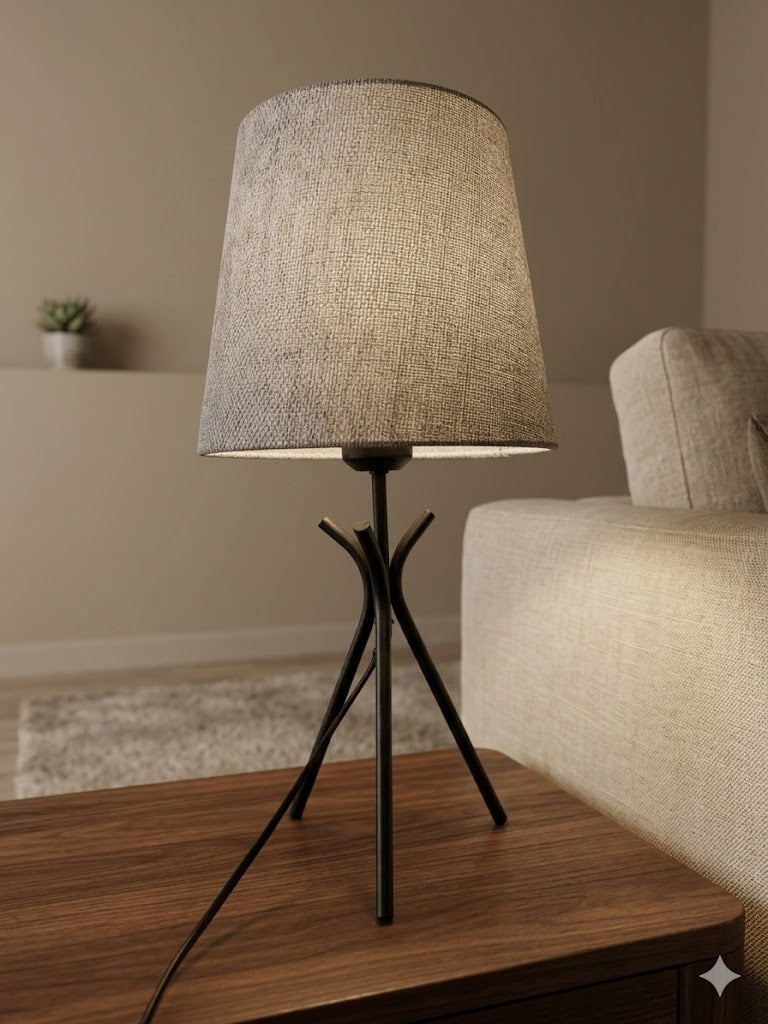 Modern Black Table Lamp with Grey Shade – Elegant Bedside & Desk Lighting E27