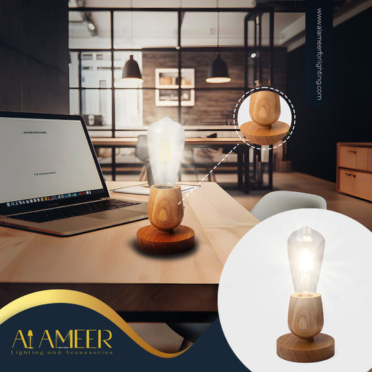 Modern Wooden Table Lamp E27 Bedside Lamp Natural Wood