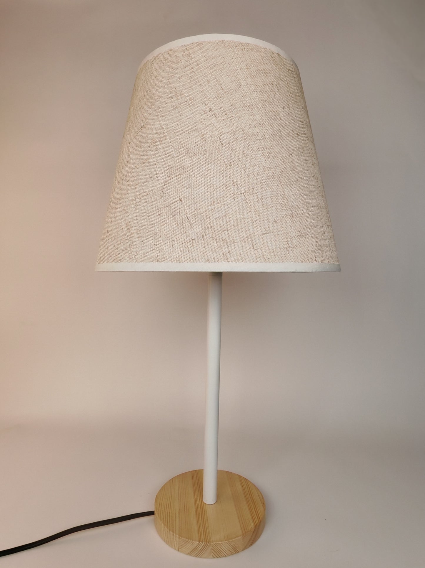Modern White Table Lamp E27 Metal with Wooden Base Bedside Decorative Lamp