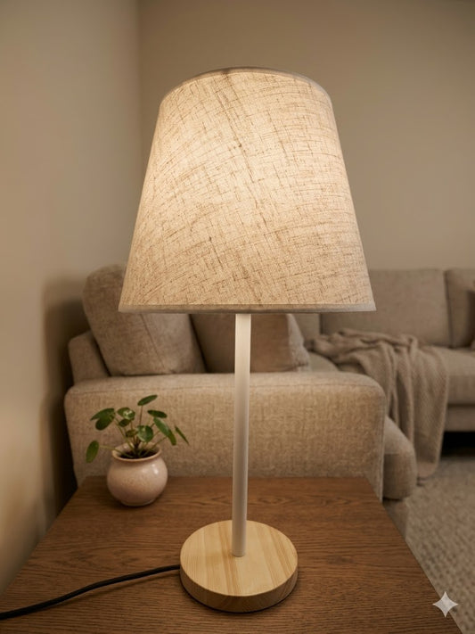 Modern White Table Lamp E27 Metal with Wooden Base Bedside Decorative Lamp