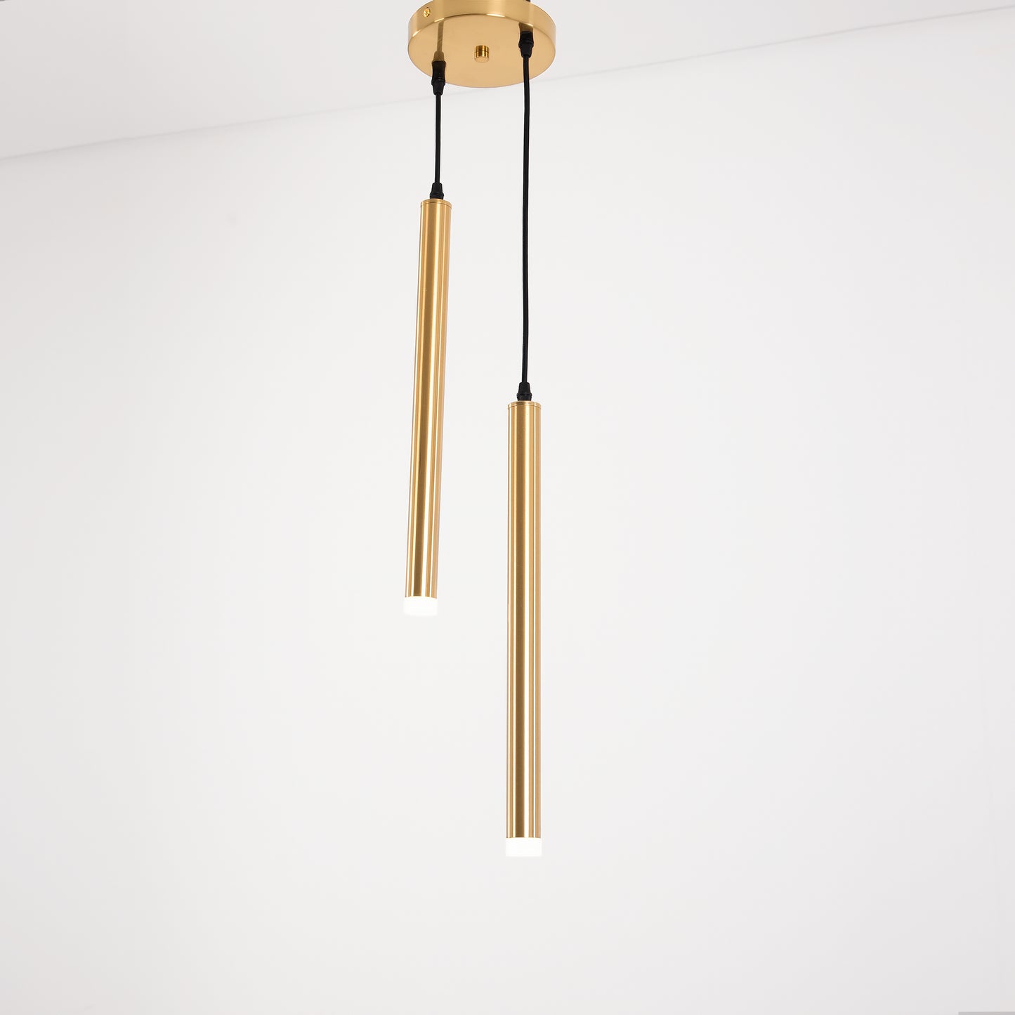 Modern Gold LED Pendant Light 2 Heads Metal Ceiling Hanging Chandelier
