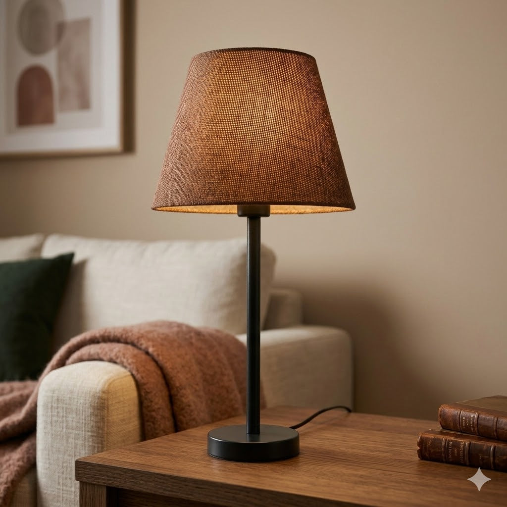 Modern Black Table Lamp with Coffee Shade – Elegant Bedside & Desk Lighting E27