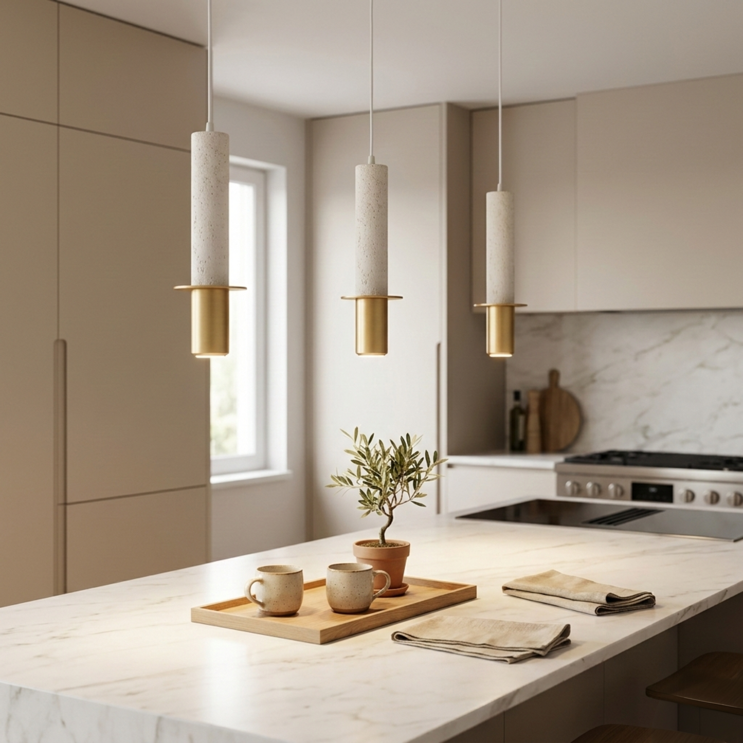 Modern Stone Beige Pendant Spot Light MR16 Hanging Cylinder Light