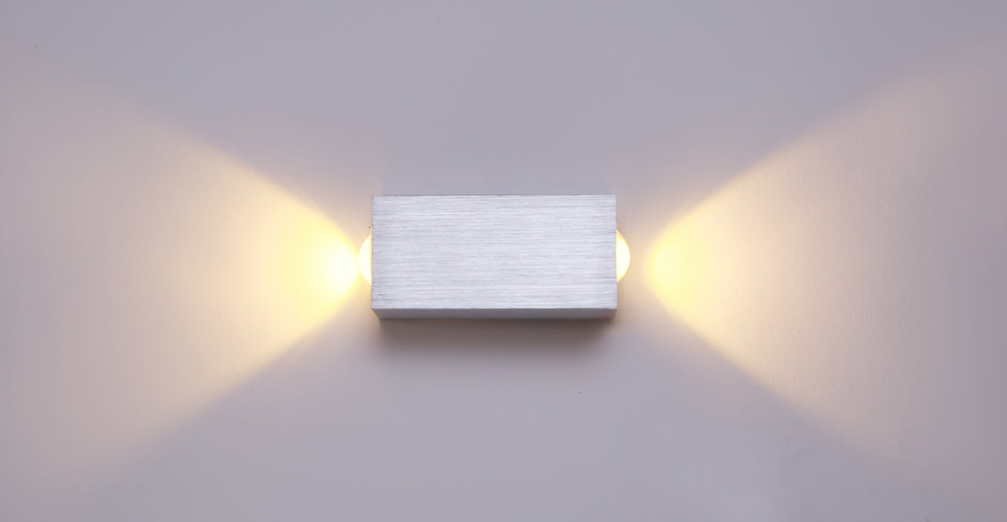 Modern Grey LED Wall Light 2 Heads 6W Warm Light Metal Wall Mounted Sconce