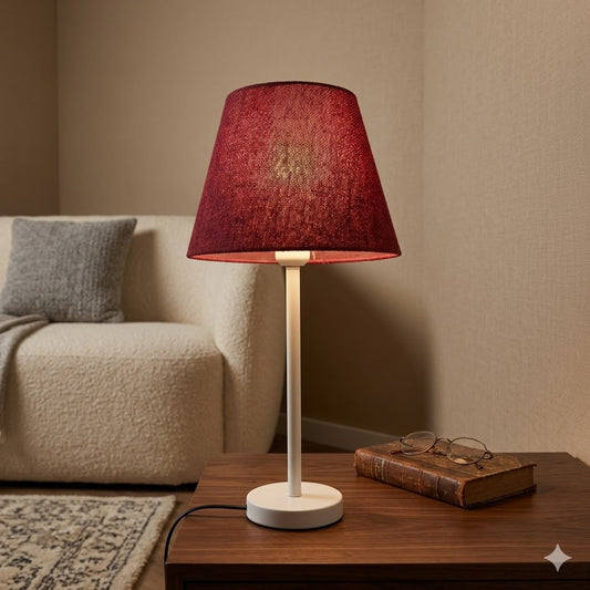 Modern White Table Lamp with Burgundy Shade & Adjustable Spotlight – Flexible Bedside & Desk Lighting E27