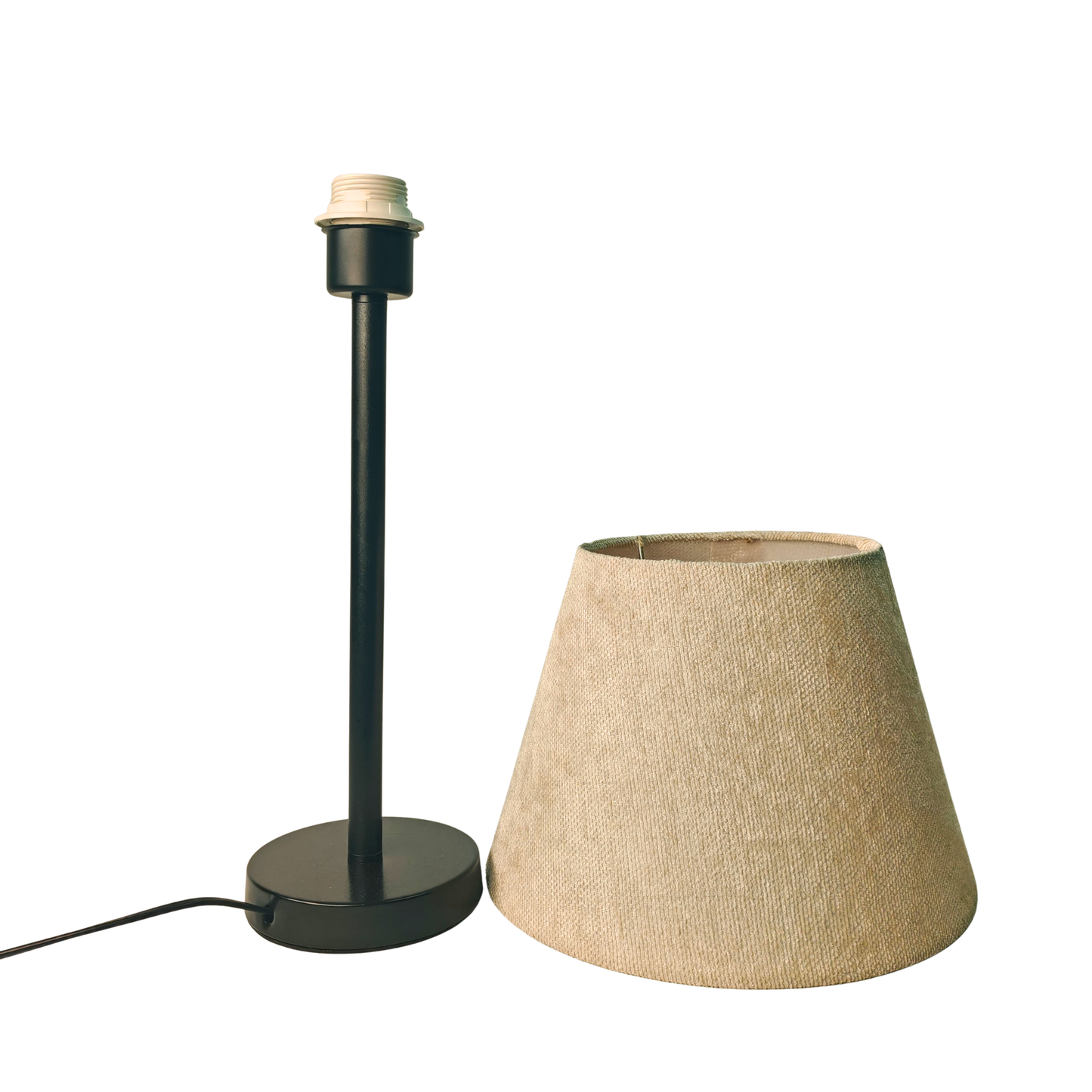 Modern Black Table Lamp with Beige Shade – Elegant Bedside & Desk Lighting E27