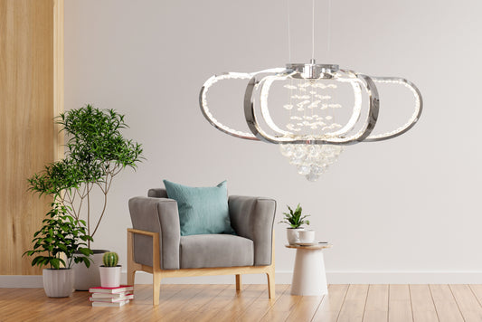 Modern Silver LED Chandelier Warm Light Metal Ceiling Mounted Pendant