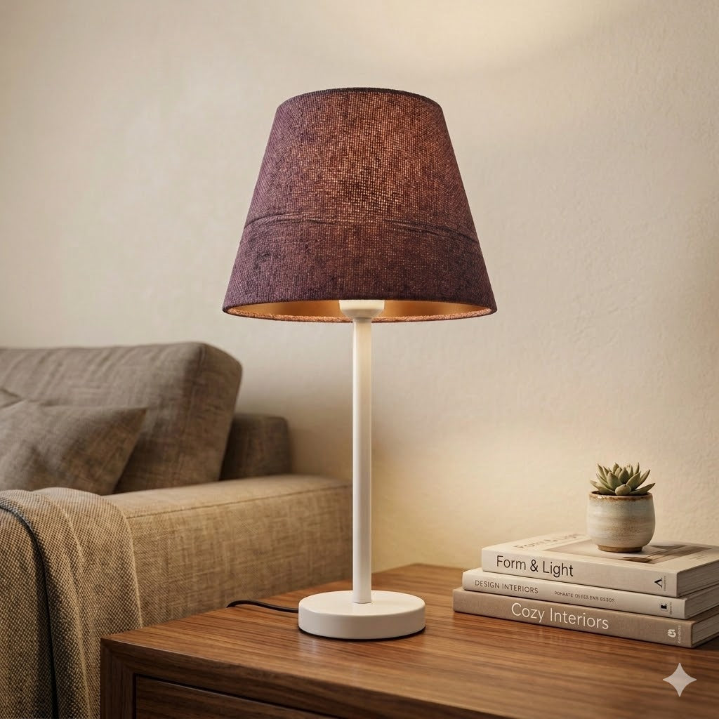 Modern White Table Lamp with Coffee Shade – Elegant Bedside & Desk Lighting E27