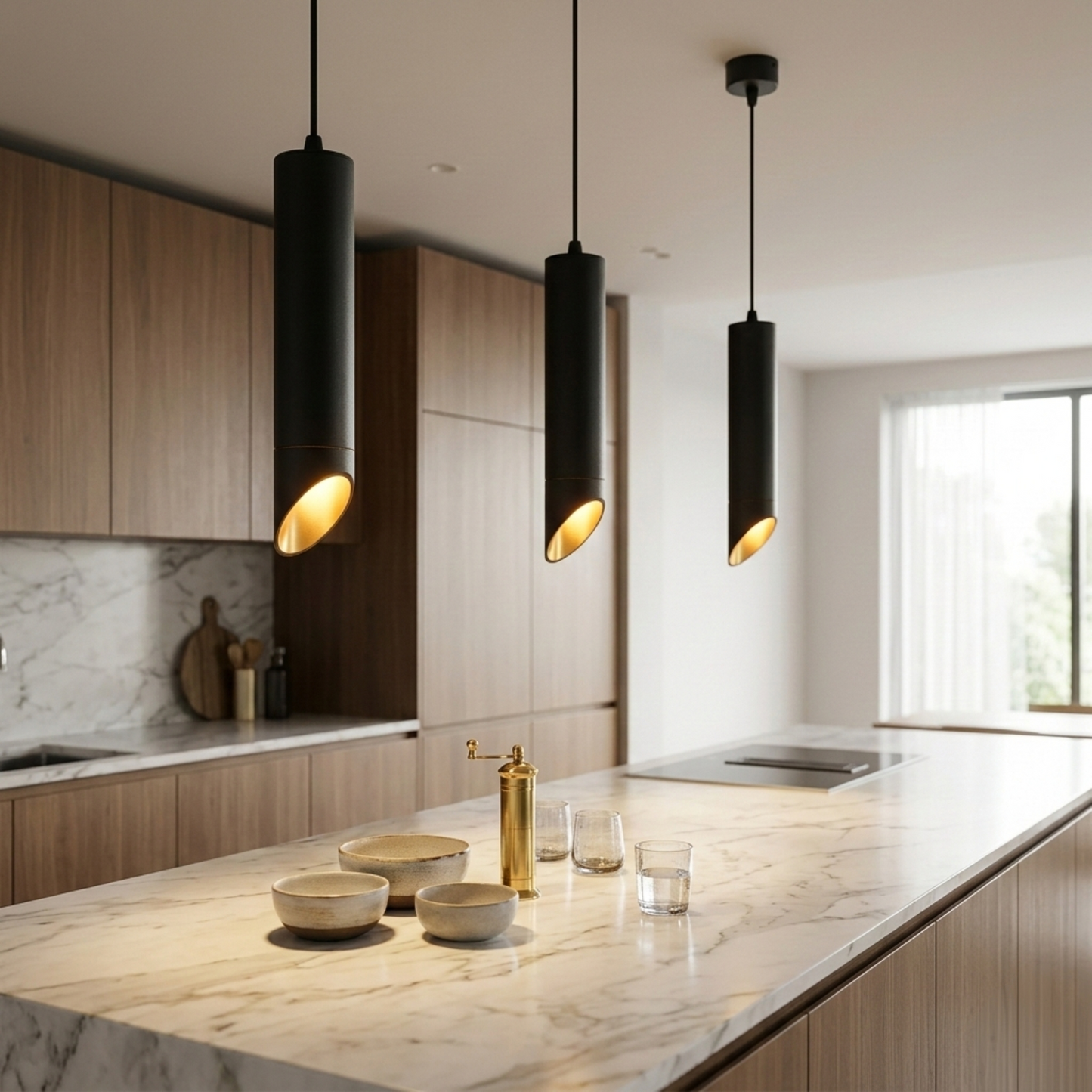 Modern Black Pendant Spot Light MR16 Hanging Cylinder Light