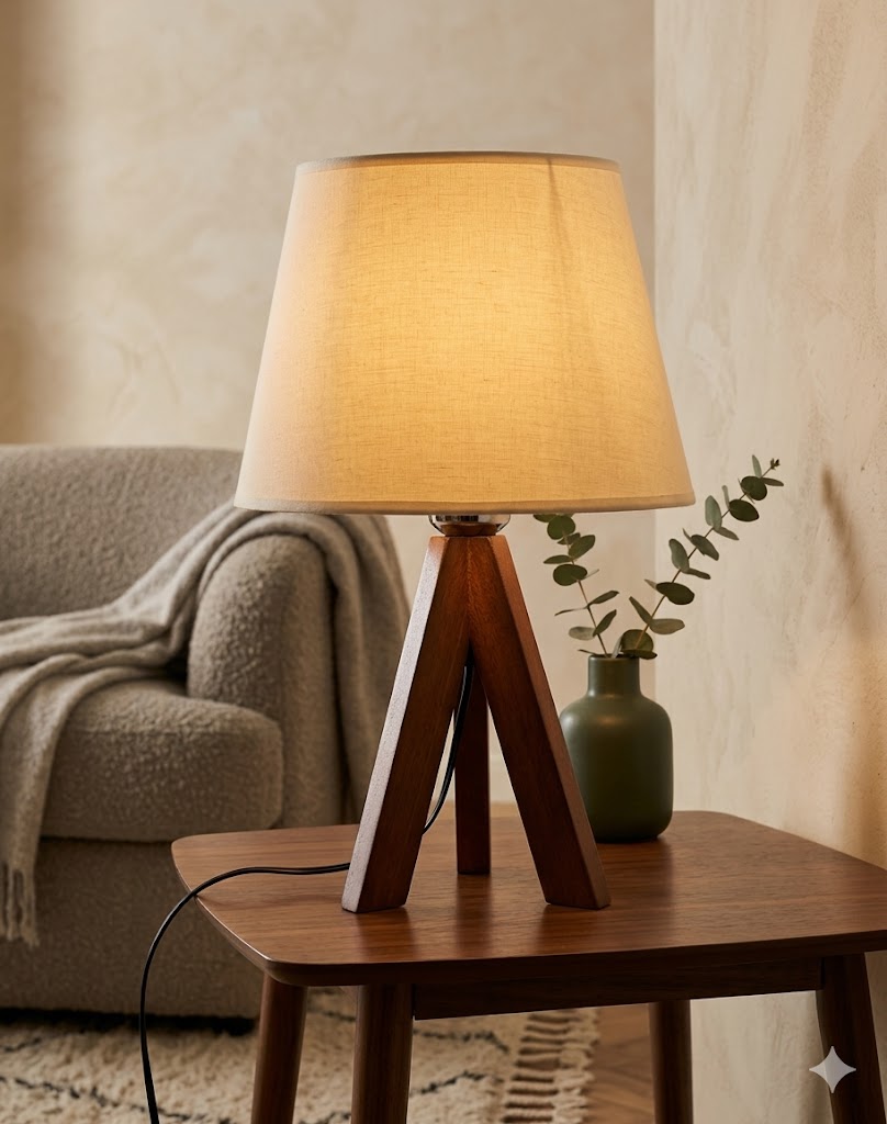 Modern Wooden Table Lamp with E27 Bulb – Minimal Bedside & Desk Light