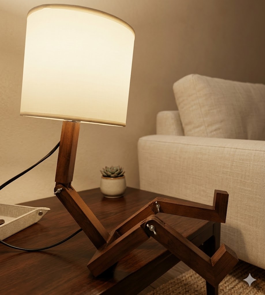 Modern Wooden Table Lamp Coffee Brown E27 Bedside Lamp with Book Holder Decorative Lighting
