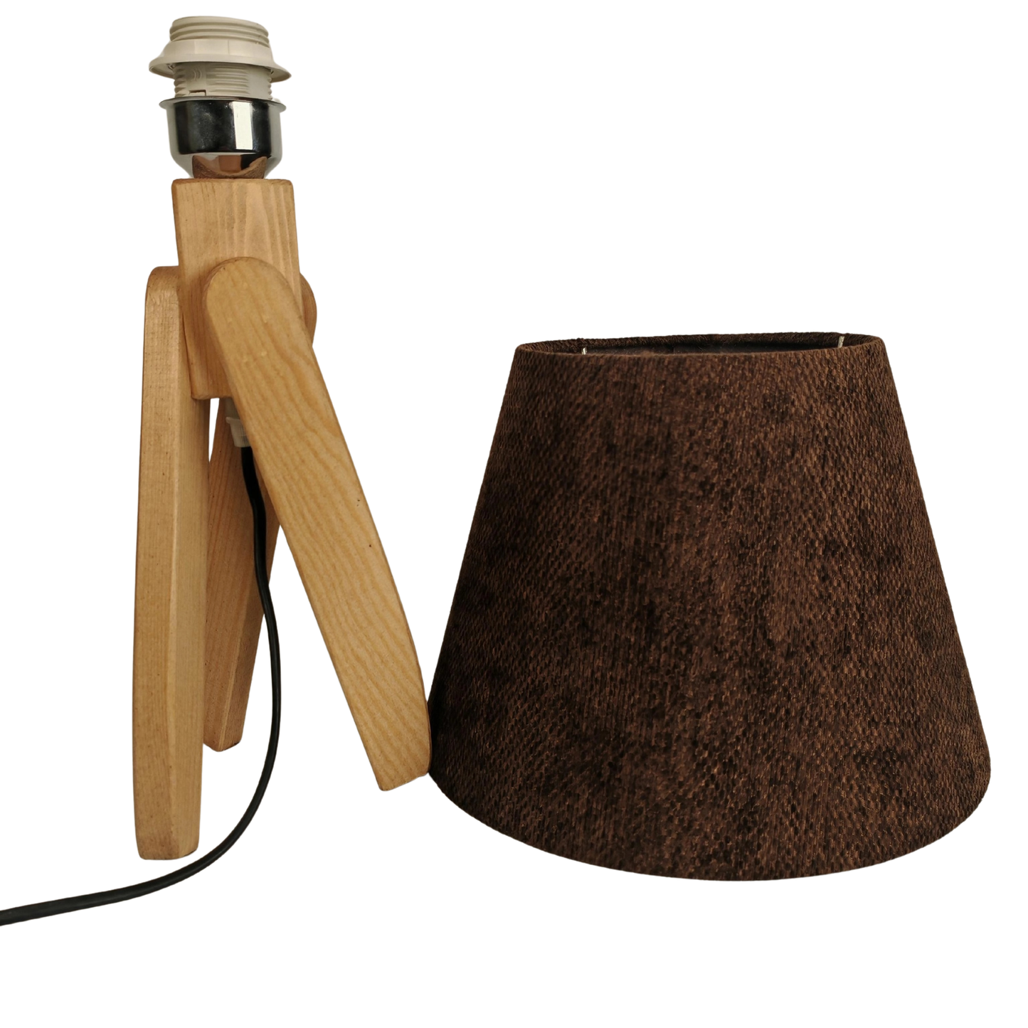 Modern Wooden Table Lamp with Coffee Shade – Natural Bedside & Desk Lighting E27