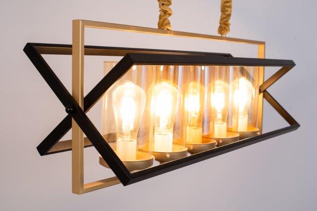 Modern Black Glass Pendant Light 5 Heads E27 Ceiling Hanging Chandelier