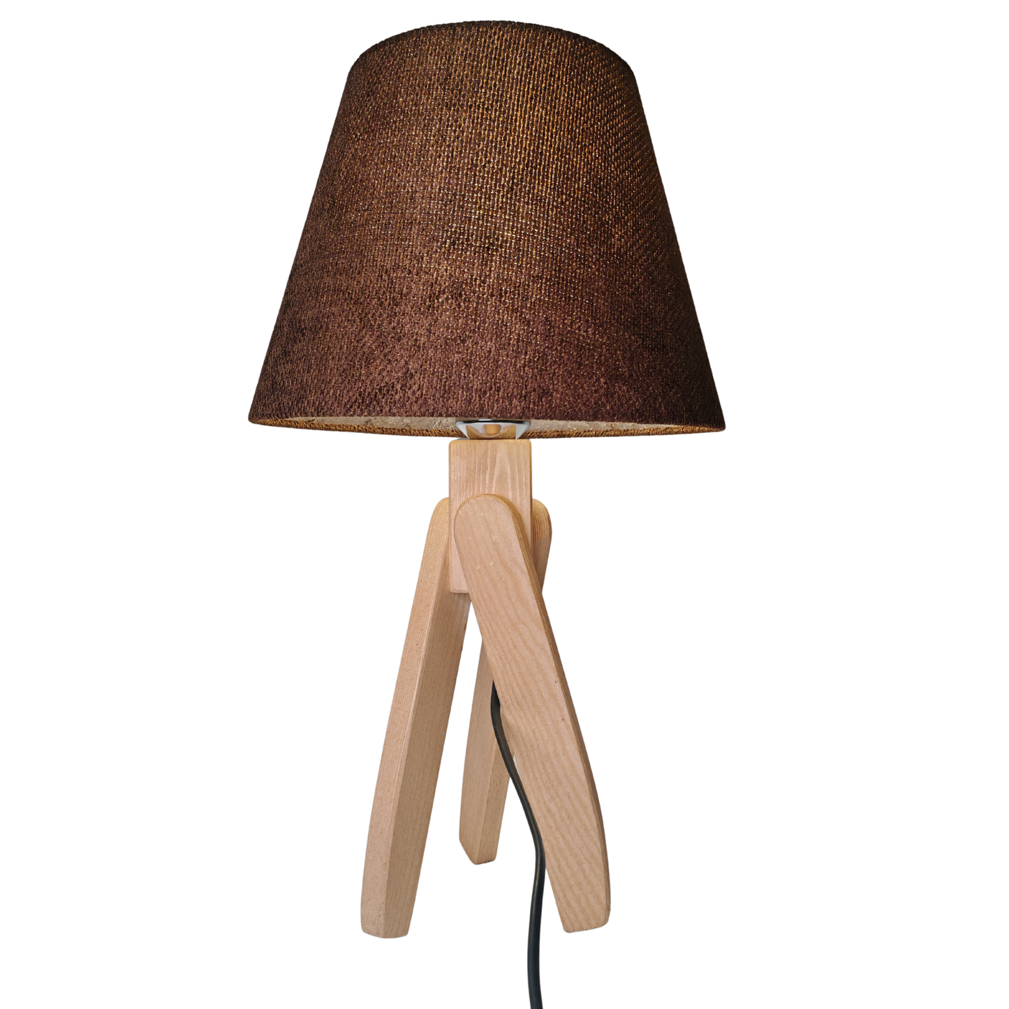 Modern Wooden Table Lamp with Coffee Shade – Natural Bedside & Desk Lighting E27