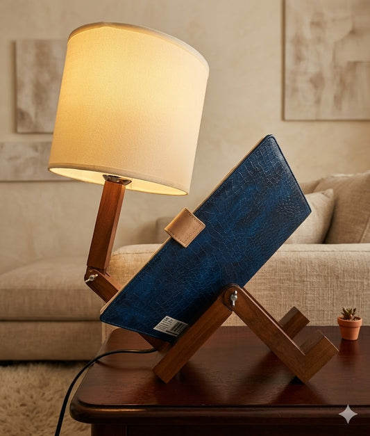 Modern Wooden Table Lamp Coffee Brown E27 Bedside Lamp with Book Holder Decorative Lighting