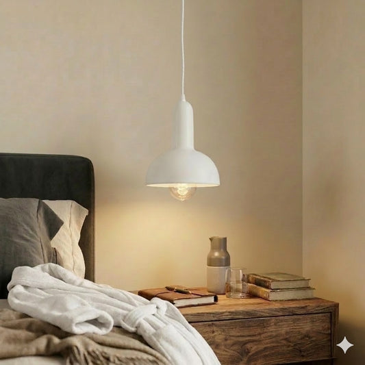 Modern White Pendant Ceiling Light Single Head E27 Metal Hanging Lamp