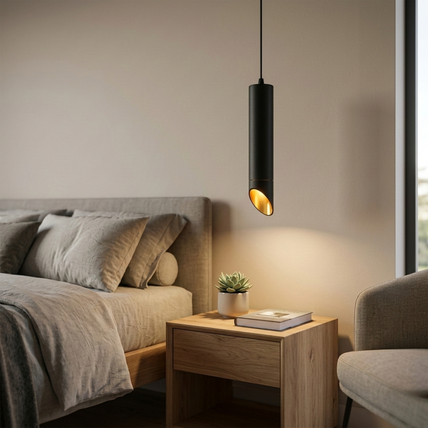 Modern Black Pendant Spot Light MR16 Hanging Cylinder Light