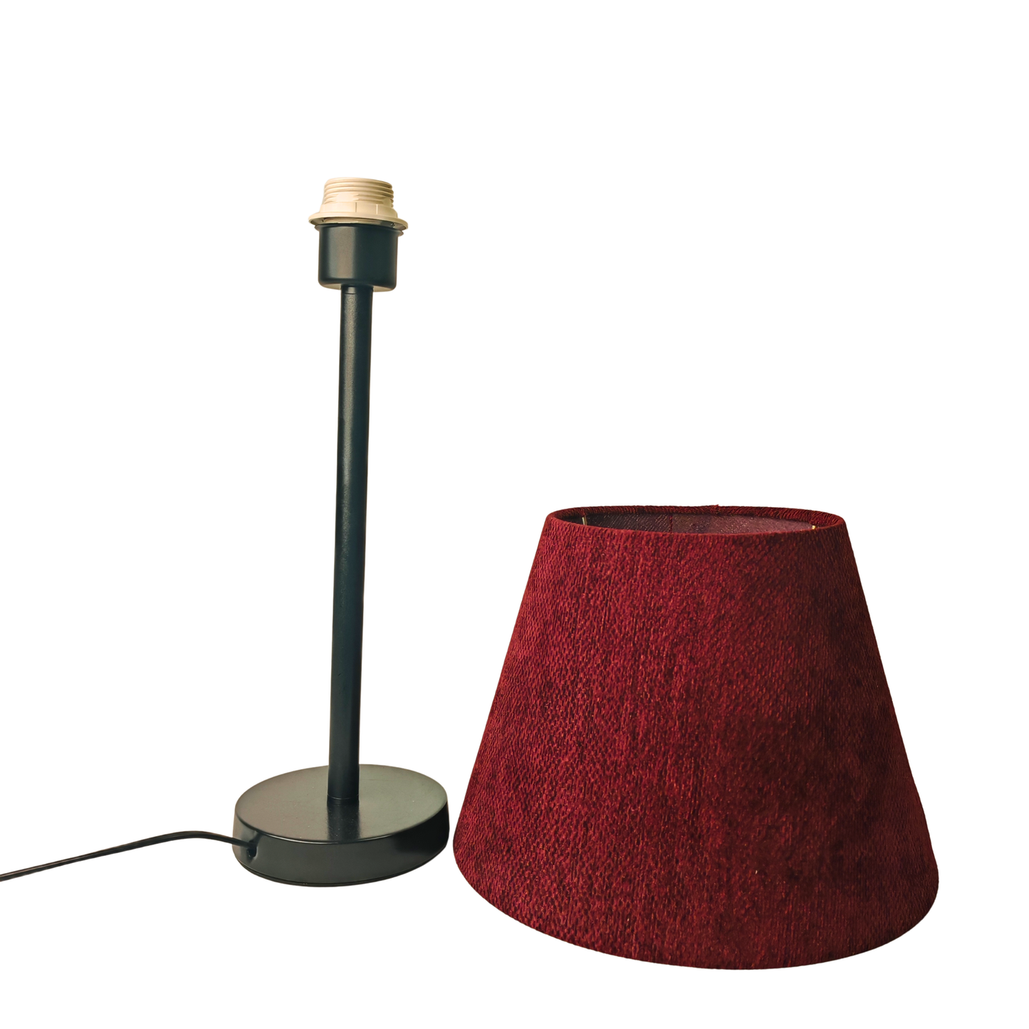 Modern Black Table Lamp with Burgundy Shade – Elegant Bedside & Desk Lighting E27