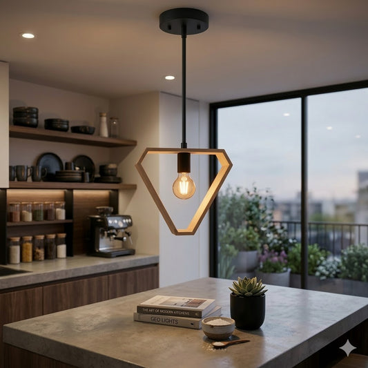 Modern Triangle Wooden Pendant Light Single Head Natural Wood Hanging Lamp