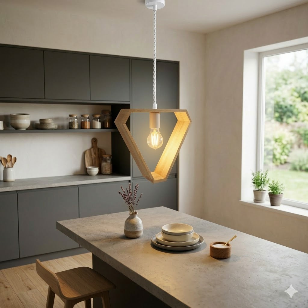 Modern Triangle Wooden Pendant Light Single Head Natural Wood Hanging Lamp